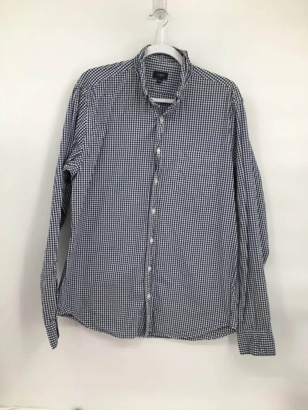 J. Crew Check Pattern Button Front Long Sleeve Shirt Blue Size Large Tall
